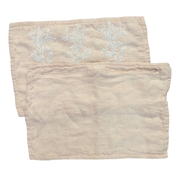 Serena and Lily Coral Peach Linen Embroidered Accent Pillow Cases set of 2 NWOT - Picture 4 of 8